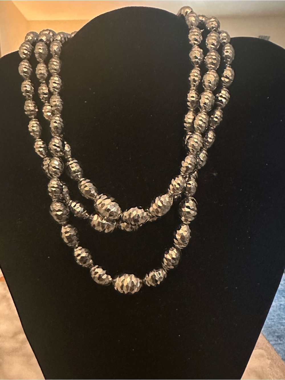 Vintage W Germany Faceted Hematite Beaded Multi-Strand Necklace - Women Jewelry